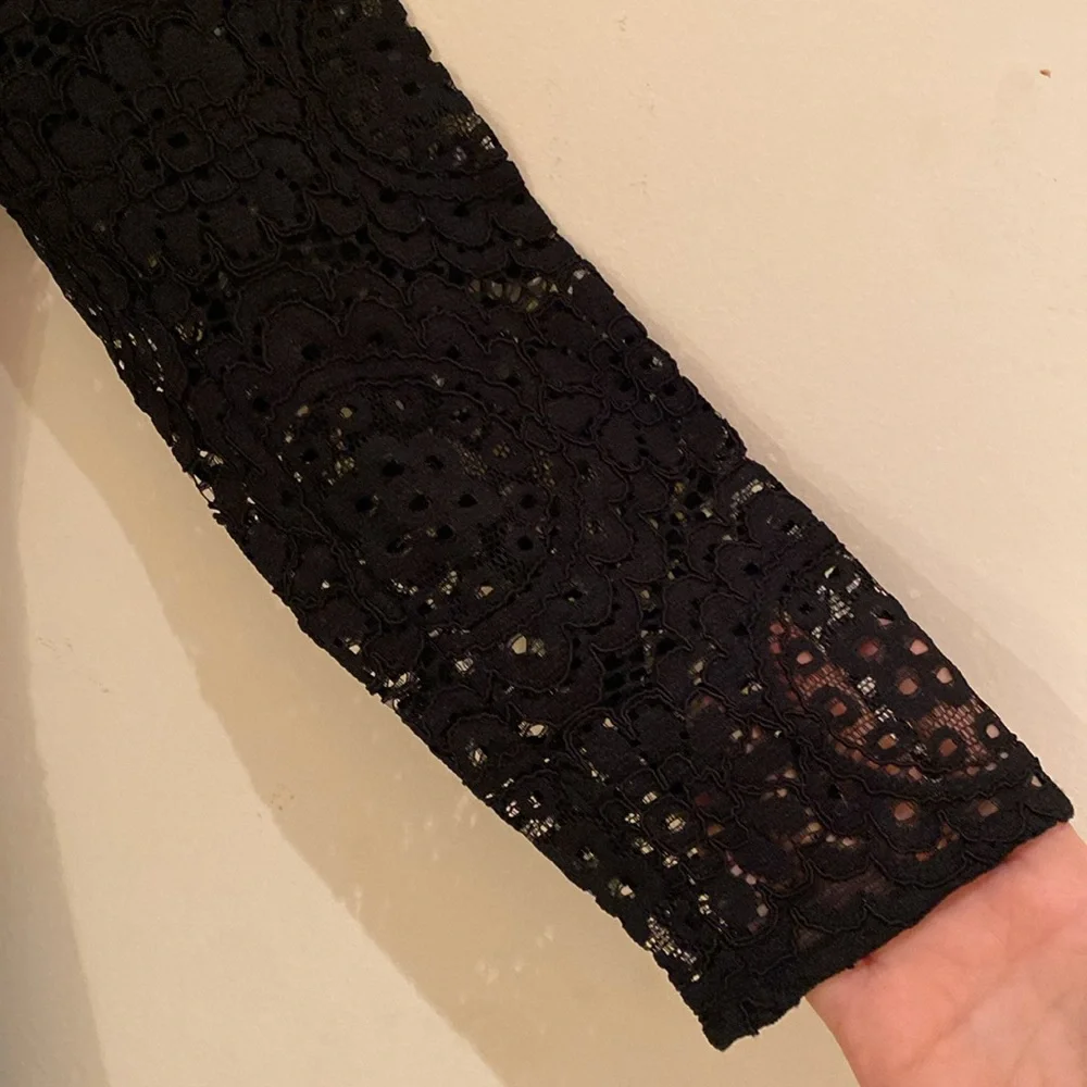 NWT LOFT black lace v-neck 3/4 sheer sleeve dress Sz 4 - Picture 4 of 12